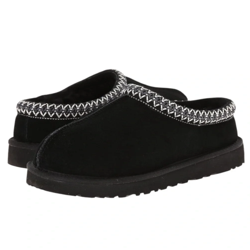 Toddler UGG Tasman Leather Slip On Slippers with Knitted Collar Sz 12